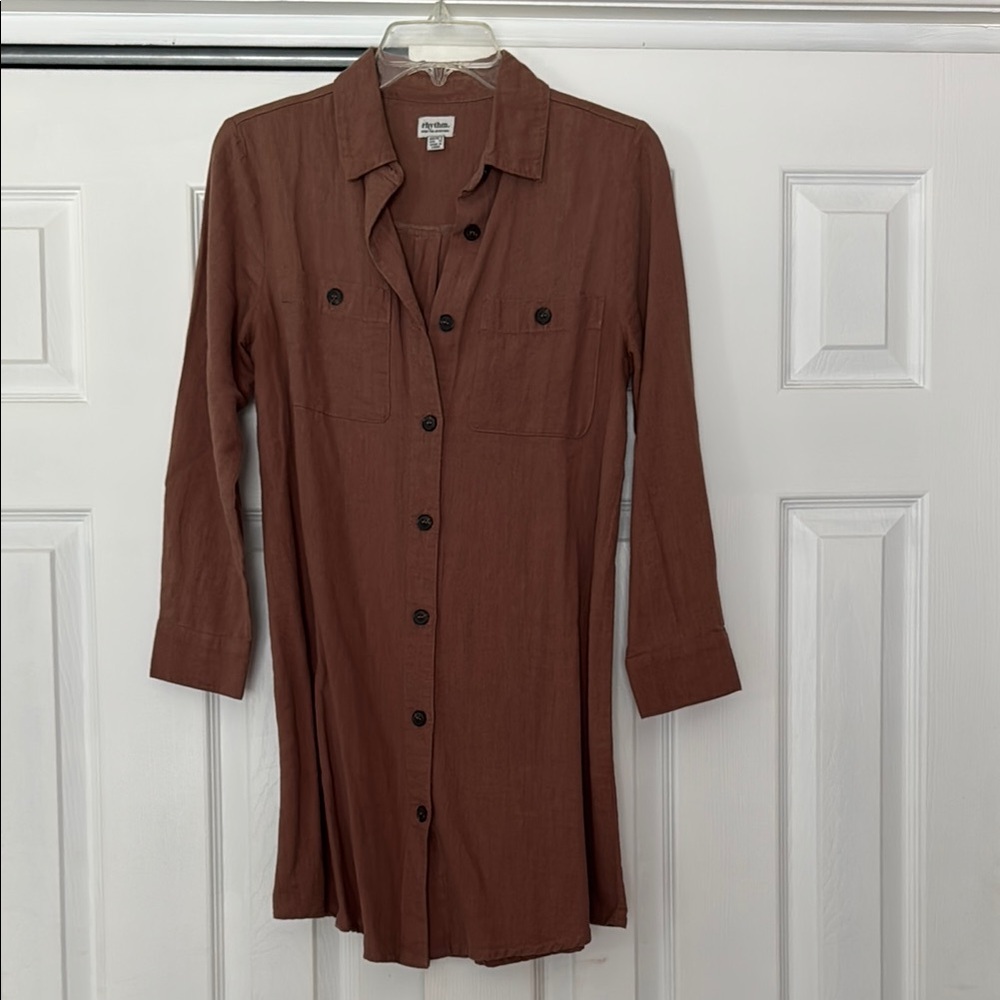 Rhythm Brown Button-Up Mini Shirt Dress